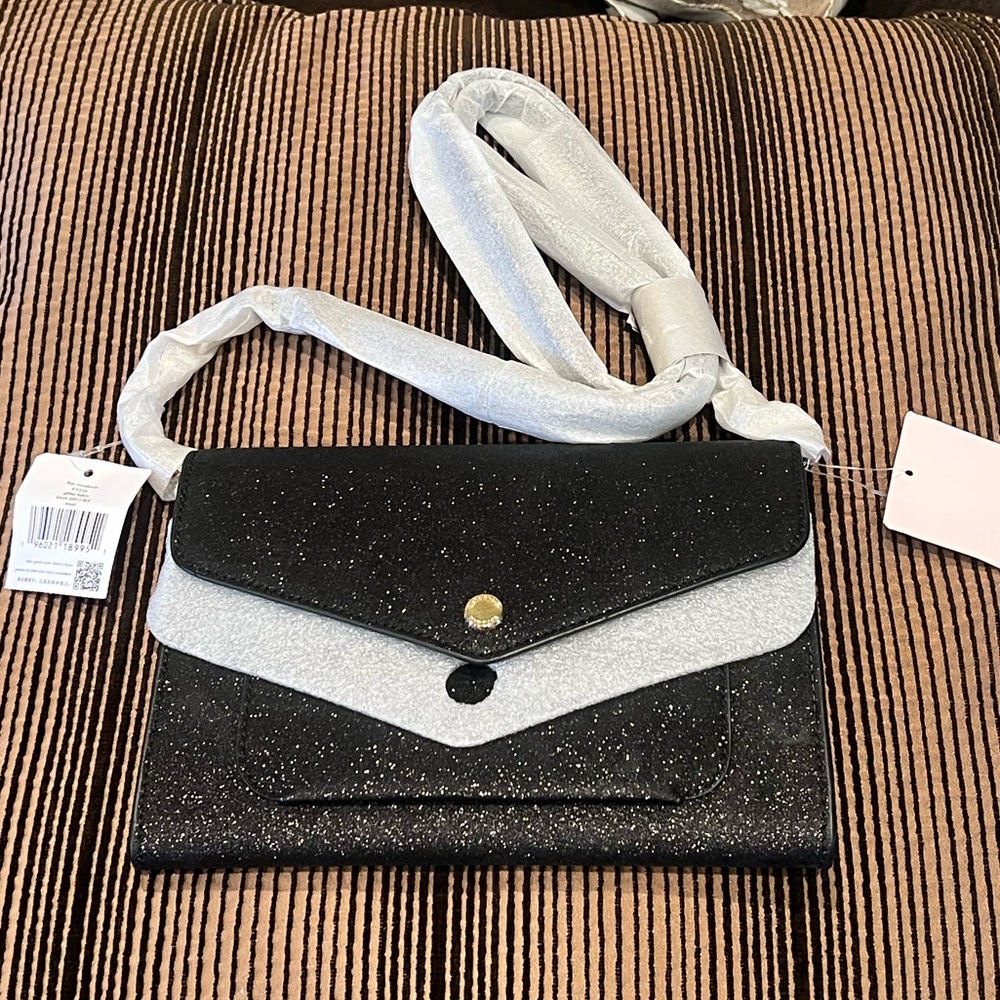 Kate Spade Glitter Tinsel Black Flap Crossbody K9336
